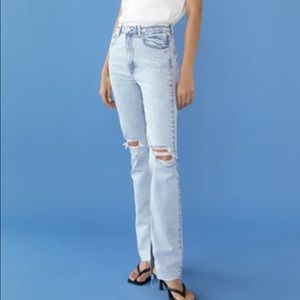 Zara split hem light wash jeans